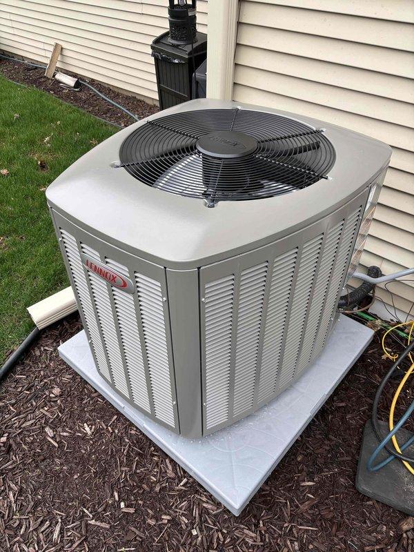 Performed seasonal startup and system commissioning on Lennox air conditioning unit that was installed during fall season. Verified proper operation of condenser unit, confirmed adequate temperature differential across system with supply air at 103.1°F and return air at 123.1°F, and completed full operational checkout with all parameters within normal range.