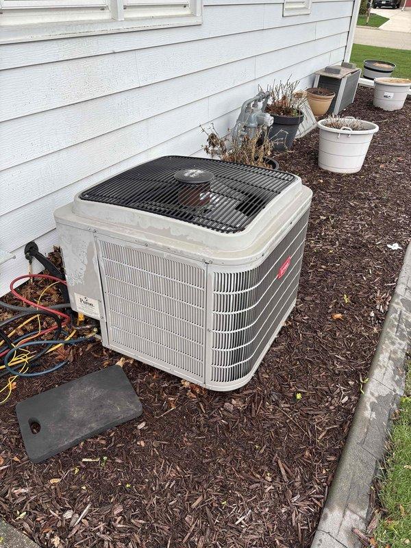Completed seasonal clean and check maintenance on residential air conditioning system. Unit inspected and found to be operating within normal parameters with no issues identified. All components functioning properly.