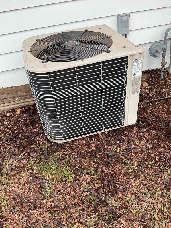 Completed prepaid AC clean and check on outdoor condenser unit. System operational but found refrigerant charge slightly low. Advised customer that unit uses R-22 refrigerant, which is no longer available, and recommended evaluating replacement options due to refrigerant phase-out limitations.