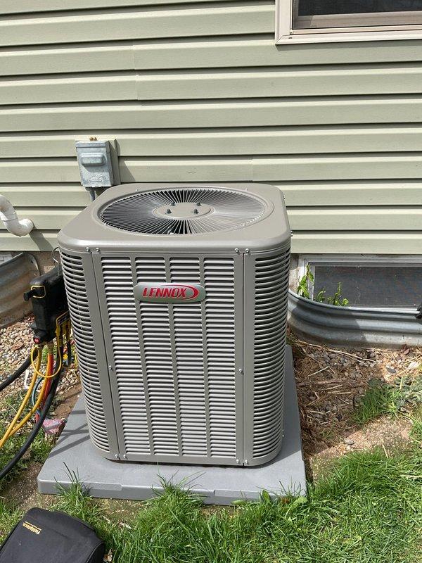 Responded to no cooling call on Lennox air conditioning system. Upon arrival, confirmed outdoor condenser unit was not operating. Performed complete AC startup procedure following new installation or service work. Verified proper electrical connections, refrigerant line integrity, and condenser operation. System tested and confirmed operational with condenser fan running and unit cycling properly. Unit returned to normal cooling operation.