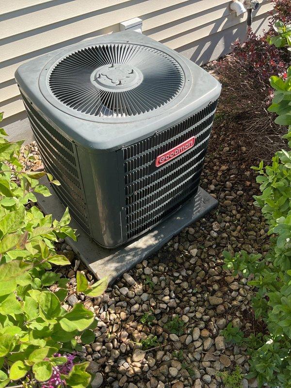 Performed comprehensive air conditioning clean and check on Goodman condenser unit as part of prepaid maintenance package. Conducted thorough inspection of all system components, verified proper operation of capacitor and contactor, and cleaned condenser coils and exterior surfaces. Unit found to be in good working condition with all electrical components functioning within normal parameters.