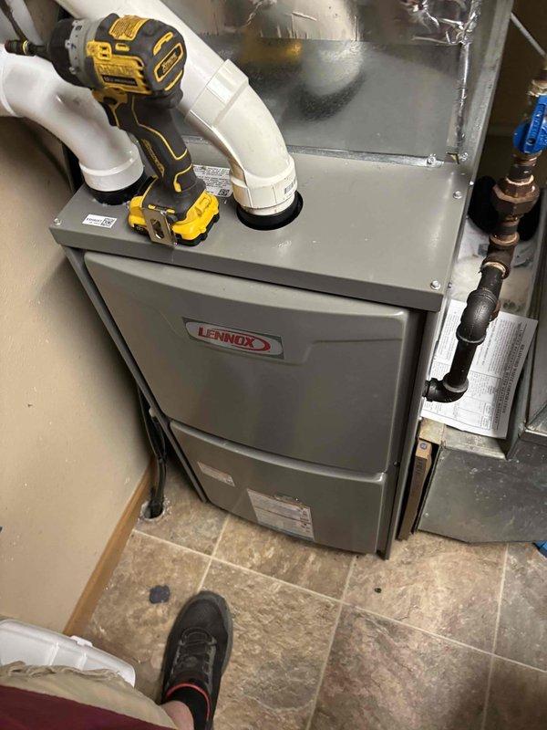 Responded to no cooling complaint on residential air conditioning system. Upon arrival, performed diagnostic assessment of Lennox HVAC unit. Measured supply air temperatures using calibrated digital thermometers, recording 47°F at supply registers. Inspected furnace cabinet, refrigerant line connections, and associated components. Evaluated copper refrigerant lines and service valves for proper operation. Conducted visual inspection of equipment installation, ductwork connections, and PVC condensate drainage system. System assessed and measurements documented for cooling performance analysis.