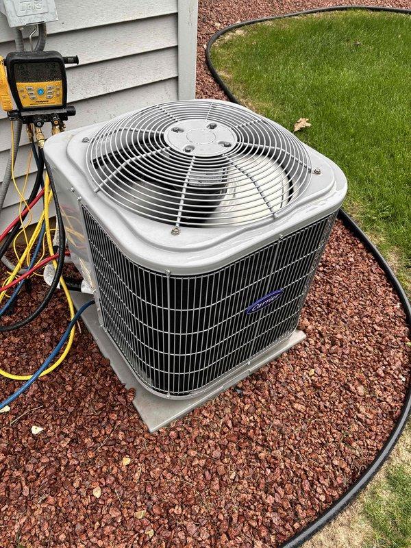 Completed prepaid maintenance package including thorough AC clean and check on residential air conditioning system. Performed comprehensive inspection of outdoor condenser unit, verified proper operation of all components, and confirmed system is functioning within normal parameters. Temperature differential measurements recorded at 15.2°F split across evaporator coil, indicating adequate cooling performance and refrigerant charge. All maintenance items addressed with no deficiencies noted at time of service.