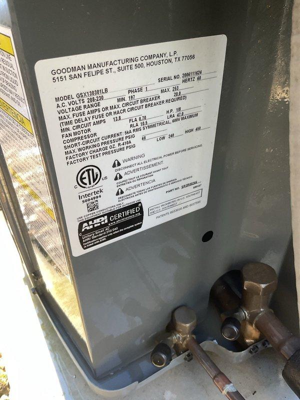 Performed comprehensive clean and check service on Goodman GSX130301LB air conditioning unit. System inspection revealed all components operating within normal parameters, including proper refrigerant charge levels, functional contactor, and capacitor testing within specifications. Measured temperature differential of 22 degrees across the evaporator coil, confirming optimal cooling performance and system efficiency.