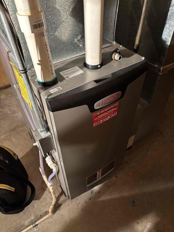 Completed routine maintenance and inspection on Lennox furnace system and outdoor condensing unit. Performed thorough cleaning and operational check of all components, verified proper venting through PVC intake and exhaust pipes, and inspected electrical connections. All systems found to be operating within normal parameters with no deficiencies noted.