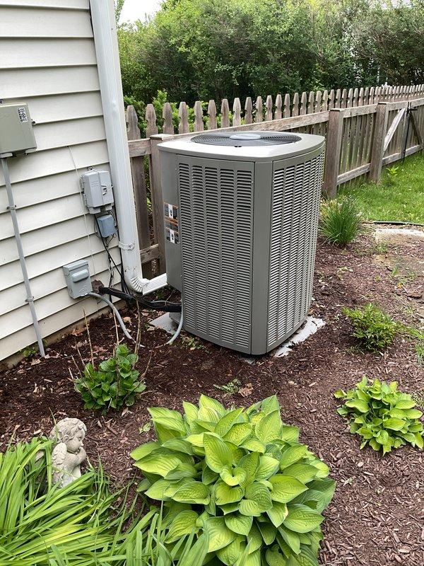 Performed seasonal clean and check service on residential Lennox air conditioning system. Unit inspected and cleaned per maintenance protocol; condenser operating within normal parameters with proper airflow through coils and adequate clearance from surrounding landscaping. All components functioning correctly at time of service completion.