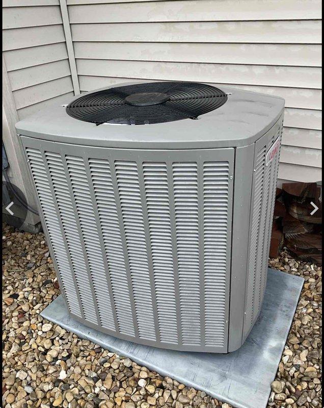 Performed annual air conditioning clean and check maintenance on residential condensing unit. Connected manifold gauges and testing equipment to verify system pressures and temperatures, confirming all operating parameters within normal specifications. Unit found to be operating properly with no issues identified.