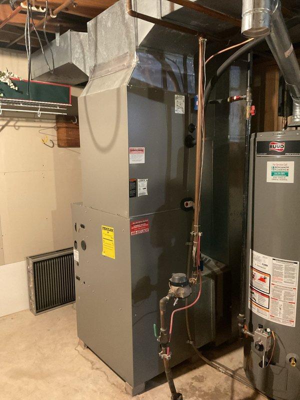 Responded to no-cooling call on Lennox system where thermostat had been incorrectly installed by another party. Found improper wiring at both indoor air handler and outdoor condensing unit that prevented air conditioning operation. Corrected all wiring connections per manufacturer specifications, verified proper thermostat communication, and successfully tested both heating and cooling modes to confirm full system functionality.