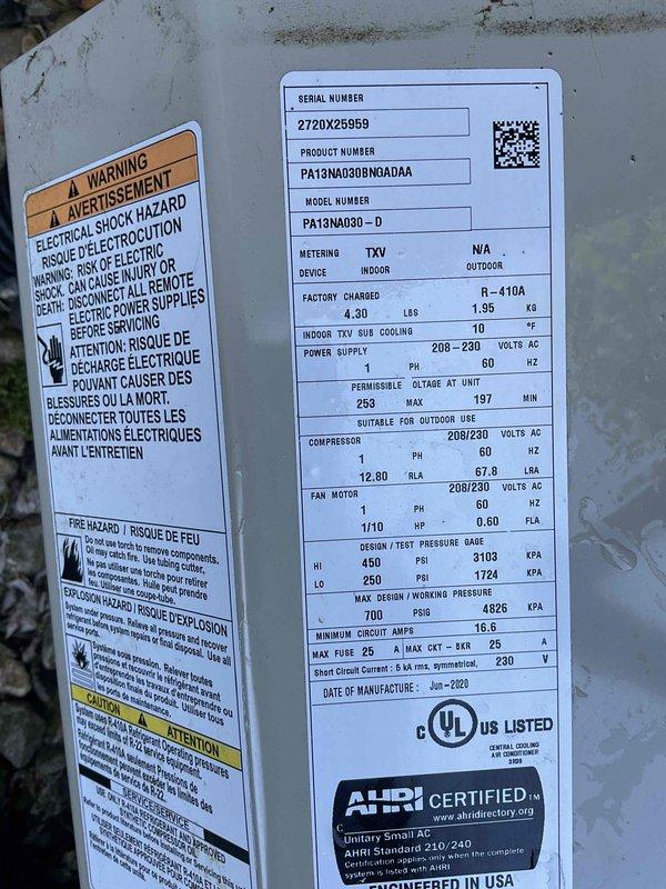 Performed comprehensive air conditioning clean and check on Payne R-410A condensing unit (Model PA13NA030-D, manufactured June 2009). Diagnosed and replaced failed capacitor to restore proper system operation. Installed Ecobee smart thermostat and completed full system inspection and cleaning to ensure optimal performance.
