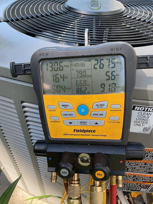Performed initial startup and commissioning on newly installed Lennox air conditioning system following winter installation. Verified system pressures and temperatures using refrigerant manifold gauge, confirmed proper refrigerant charge levels, and tested all operational parameters to ensure unit is functioning within manufacturer specifications.