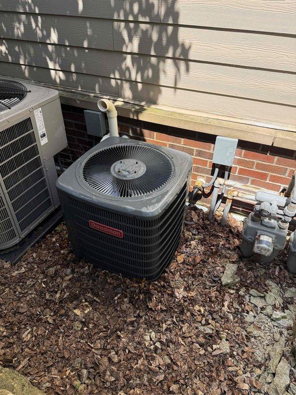 Completed prepaid routine spring air conditioner maintenance and tune-up on Goodman AC unit. System operational with no reported issues. Outdoor condenser coil found dirty during inspection; thoroughly cleaned coil and performed complete clean and check service.