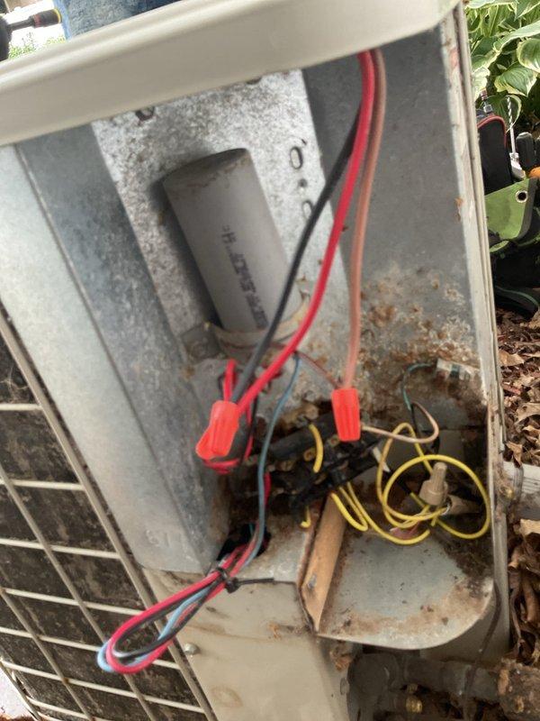 Responded to no-cool condition on aging HEIL air conditioning unit experiencing short cycling on startup attempts. Upon inspection, discovered rodent infestation with mice nesting inside condenser cabinet and extensive wire damage from chewing. Removed mice, cleared nesting materials and debris from unit interior, and repaired damaged electrical wiring to restore proper system operation.