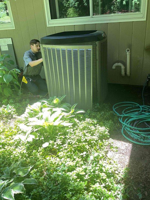 Performed comprehensive preventive maintenance cooling visit on residential air conditioning system. Condenser unit was found to be heavily soiled with debris accumulation affecting heat transfer efficiency. Conducted thorough cleaning of condenser coils, removed dirt and organic matter from exterior fins, and cleared vegetation from around unit perimeter. Performed complete system inspection including refrigerant levels, electrical connections, and operational safety checks. Unit restored to optimal operating condition with improved airflow and heat dissipation capability.