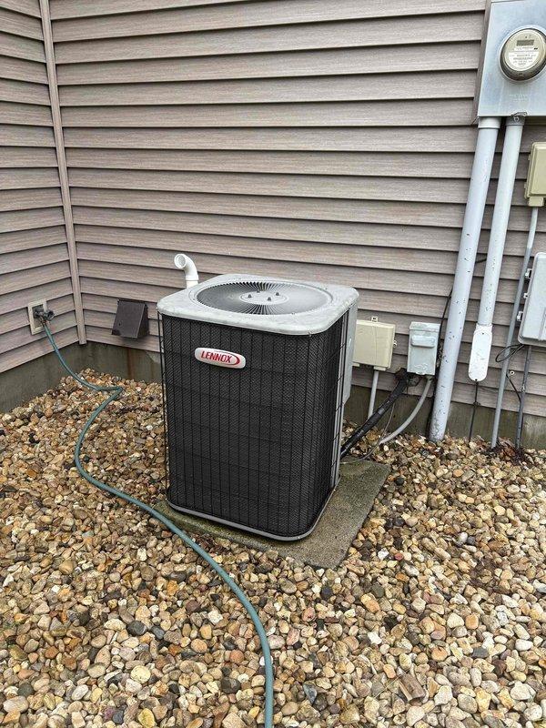 Completed prepaid air conditioning clean and check on Lennox outdoor unit. Found condenser coil heavily soiled with dirt and debris accumulation restricting airflow. Thoroughly cleaned condenser coil using appropriate methods to restore proper heat transfer efficiency. Inspected compressor, electrical connections, and refrigerant lines. All components operating within normal parameters following cleaning. Unit tested and confirmed proper operation upon completion.