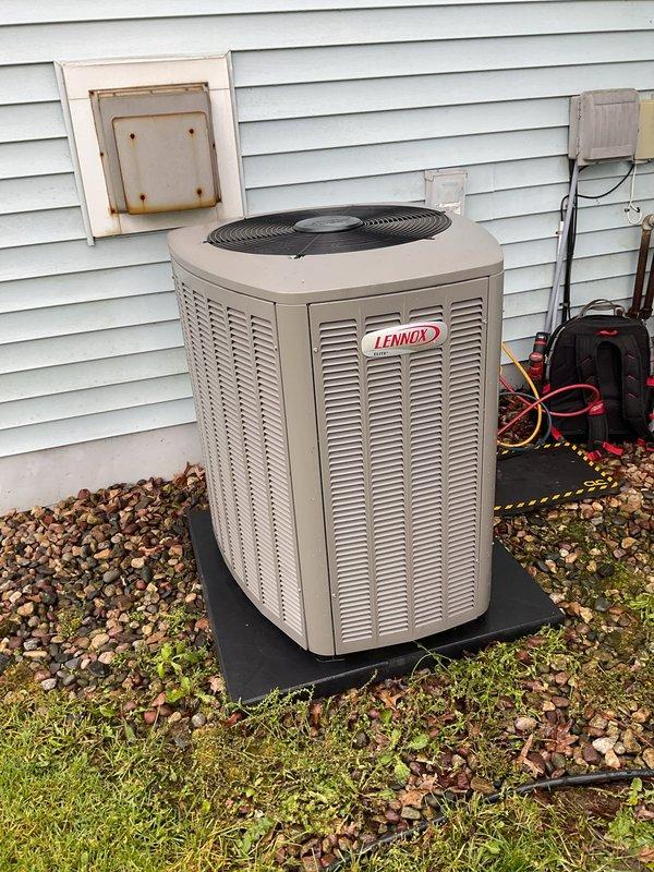 Completed comprehensive air conditioning tune-up on Lennox condenser unit, including full system inspection, cleaning of outdoor coil and cabinet, refrigerant pressure verification, and electrical component testing. Unit operating within manufacturer specifications with all safety controls functioning properly. Customer advised system is in good working condition for the cooling season.