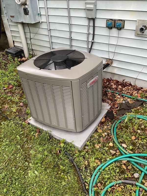 Completed comprehensive air conditioning tune-up on Lennox condenser unit, including full system inspection, cleaning of outdoor coil and cabinet, refrigerant pressure verification, and electrical component testing. Unit operating within manufacturer specifications with all safety controls functioning properly. Customer advised system is in good working condition for the cooling season.