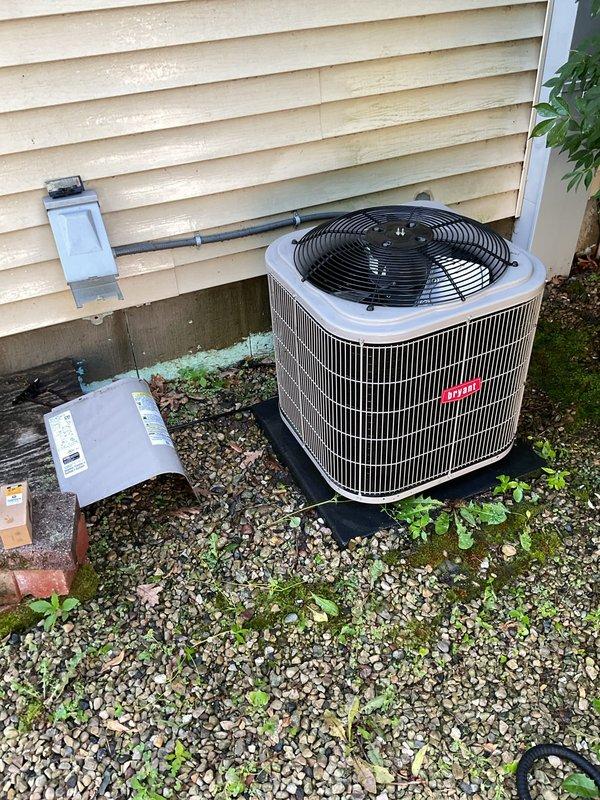 Completed comprehensive AC inspection on outdoor condenser unit and indoor Bryant furnace system. Unit was found to be extremely dirty with accumulated debris; performed thorough cleaning of condenser coils and components. Diagnosed and replaced failed capacitor which was preventing proper system operation. Tested refrigerant charge and confirmed levels within manufacturer specifications. System inspected, tested, and passed all operational checks.