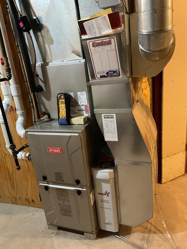 Completed comprehensive AC inspection on outdoor condenser unit and indoor Bryant furnace system. Unit was found to be extremely dirty with accumulated debris; performed thorough cleaning of condenser coils and components. Diagnosed and replaced failed capacitor which was preventing proper system operation. Tested refrigerant charge and confirmed levels within manufacturer specifications. System inspected, tested, and passed all operational checks.