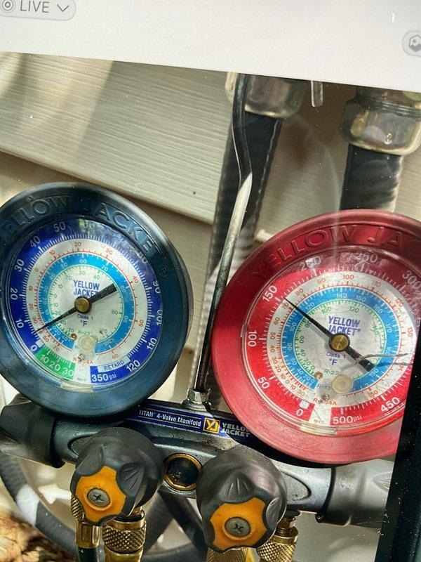 Responded to no cooling complaint on R-22 air conditioning system. Upon arrival, found unit not running due to tripped electrical protection. Diagnostic testing revealed multiple component failures including defective fan control board, failed blower starting capacitor, and faulty condenser capacitor. Connected manifold gauges to measure system pressures and confirmed refrigerant charge was significantly low. Recommended complete replacement of failed electrical components and proper refrigerant recharge to restore system operation and cooling capacity.