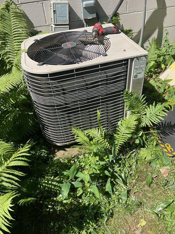 Completed prepaid air conditioning clean and check service on residential outdoor condenser unit. Replaced dirty air filter and performed thorough system inspection. Unit found in operational condition with proper airflow through coils, though vegetation management around equipment is recommended for optimal performance and longevity.
