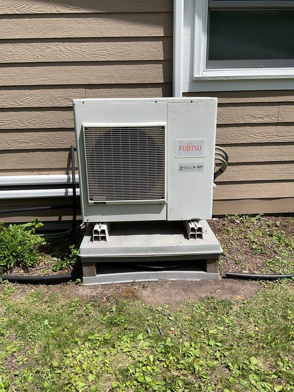 Responded to dispatch for mini split system not cooling. Upon arrival, diagnosed Fujitsu Halcyon outdoor unit and determined control board failure was preventing system operation. Documented equipment condition and confirmed need for control board replacement to restore cooling functionality.