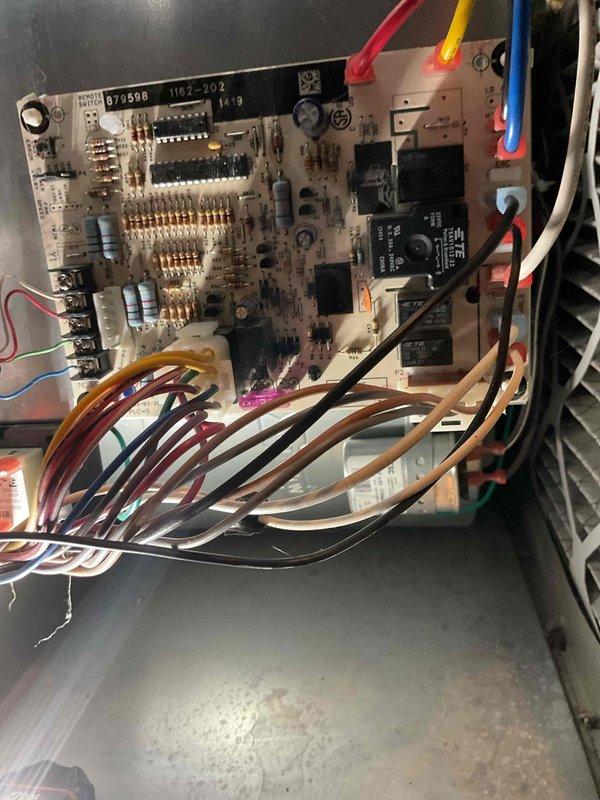 Responded to service call for a non-operational 9-year-old furnace during scheduled heating maintenance appointment. Upon inspection, diagnosed a failed electronic control board (model 679508/1162-202) as the cause of system failure. Ordered replacement control board with plans to return for installation once part arrives.