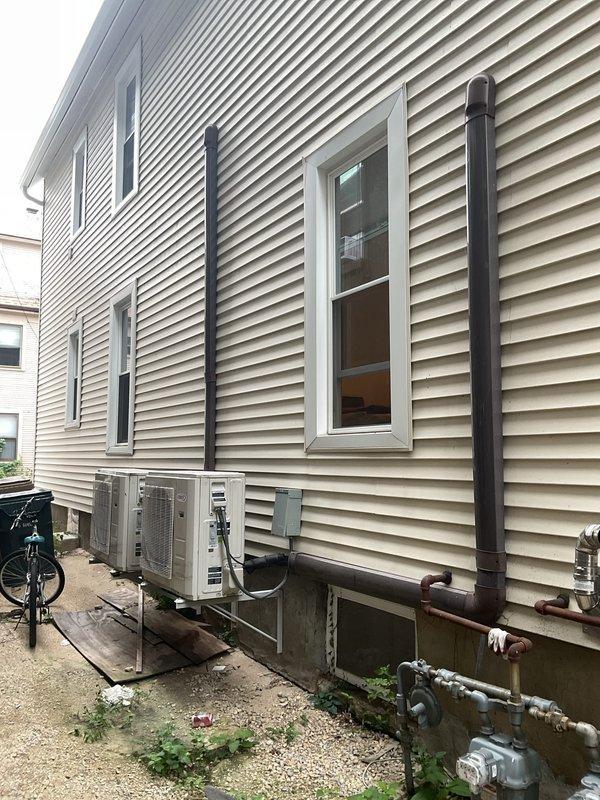 Responded to service call for reported mini-split system leaking. Upon arrival, inspected both outdoor condensing units and indoor wall-mounted air handler. Evaluated refrigerant line connections, condensate drainage system, and overall unit operation. Documented equipment condition and installation with photographs for service records.