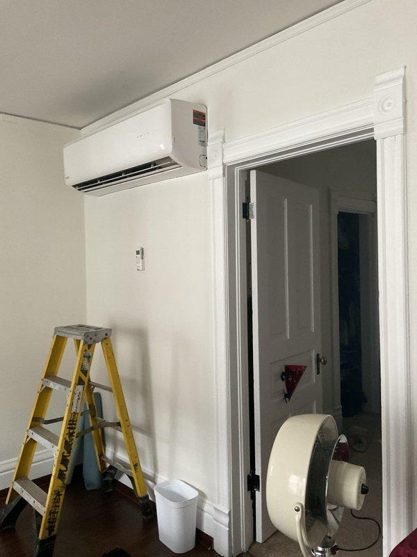 Responded to service call for reported mini-split system leaking. Upon arrival, inspected both outdoor condensing units and indoor wall-mounted air handler. Evaluated refrigerant line connections, condensate drainage system, and overall unit operation. Documented equipment condition and installation with photographs for service records.