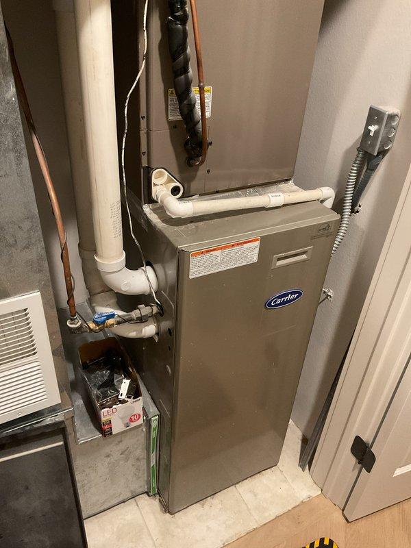 Completed comprehensive tune-up on 20-year-old Carrier furnace, 6-year-old roof-mounted condenser unit, and gas fireplace. Cleaned flame sensor, verified igniter resistance at 54 ohms, replaced air filter and humidifier panel. Noted blower fan producing abnormal noise; advised homeowner unit is functioning adequately but approaching replacement consideration due to age. Inspected condenser on roof, tightened contactor connections, verified capacitor meeting specifications, confirmed unit cleanliness. Performed fireplace clean and check procedure, inspected pilot assembly. All systems operational upon completion.