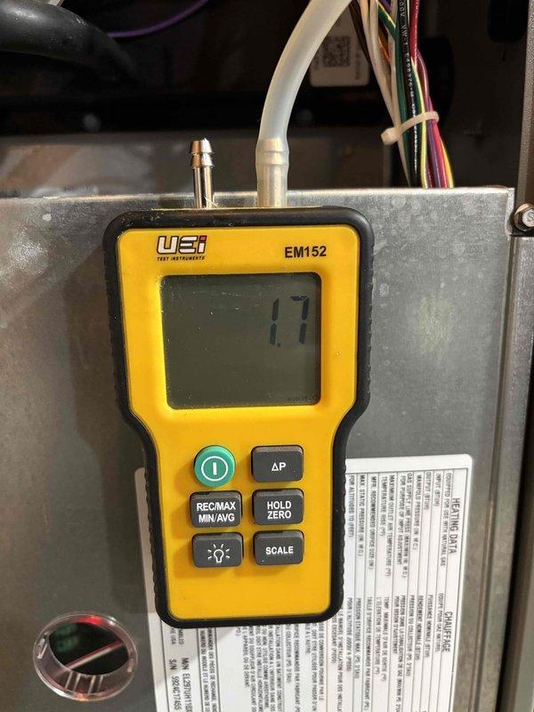 Completed prepaid furnace clean and check maintenance visit. Performed system diagnostics with digital instrumentation, recording supply air temperature of 100°F and return air temperature of 84.8°F, along with temperature rise measurement of 17°F across the heat exchanger. All readings within manufacturer specifications, confirming proper heating system operation and airflow balance.