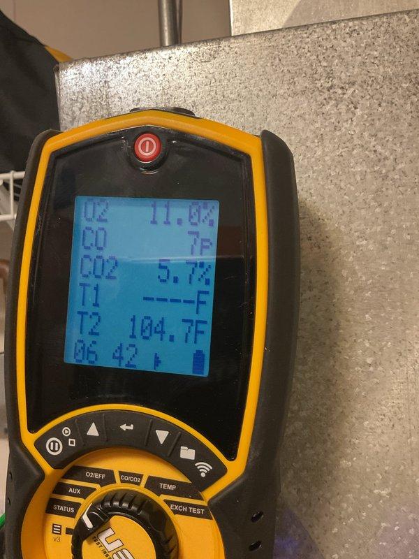 Performed comprehensive clean and check service on furnace system. Conducted combustion analysis using digital analyzer, measuring oxygen levels at 11.04%, CO2 at 5.7%, carbon monoxide readings, and temperature differentials. System found in fair operating condition. Completed standard maintenance cleaning and safety inspection of all furnace components.