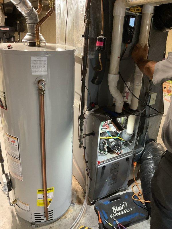 Completed comprehensive furnace and air conditioning tune-up on residential HVAC system. Performed thorough cleaning of condenser unit, replaced air filter, and cleaned flame sensor. Removed and washed drain trap, cleaned pressure switch ports and cold header box openings. Verified igniter functionality, checked blower fan operation, and tested capacitor and contactor. Measured CO levels at 6 ppm, confirmed refrigerant charge is adequate, and verified all pressures and temperatures are within normal operating parameters. All electrical components meet safety standards and system is operating efficiently.