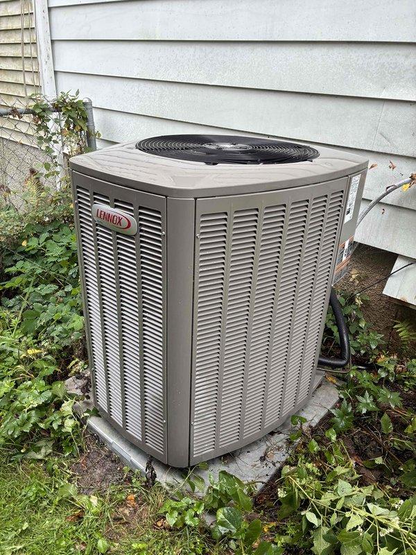 Completed comprehensive clean and check maintenance service on residential Lennox air conditioning system and furnace. During inspection, identified minor cosmetic hail damage on outdoor condensing unit that will require adjuster evaluation and quote for replacement parts. All systems operational and serviced per manufacturer specifications.