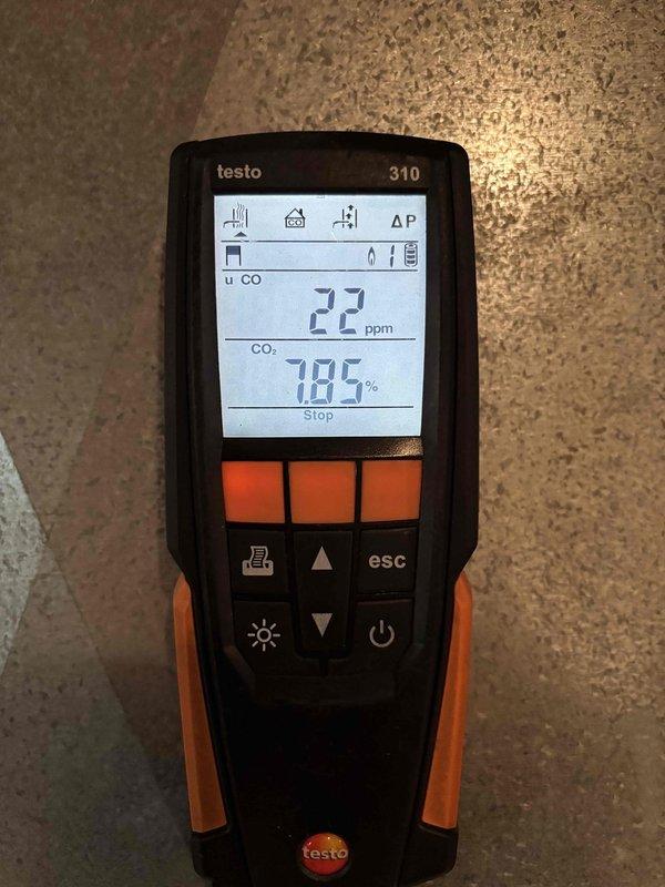 Completed comprehensive furnace clean and check on Airtemp heating system. Performed combustion analysis using Testo 310 analyzer, recording CO levels at 22 ppm and CO2 at 78.5%, confirming unit is operating within safe parameters and manufacturer specifications.