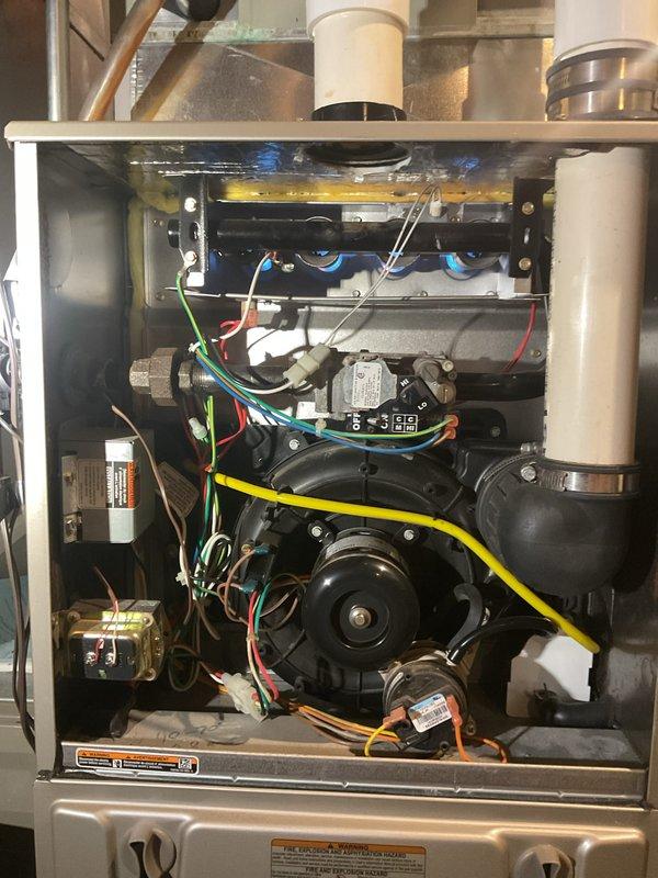 Completed furnace clean and check maintenance service for rewards member. Performed thorough inspection of gas furnace system including blower motor, burner assembly, heat exchanger, ignition components, and electrical connections. Inspected and evaluated Aprilaire humidifier mounted on ductwork system to ensure proper integration with HVAC operation.