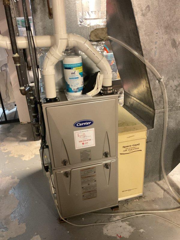 Completed routine maintenance on 2018 Carrier furnace system as part of prepaid heating service agreement. Performed comprehensive cleaning and operational inspection of unit, verified combustion analysis readings showing proper air-fuel mixture and system efficiency, and confirmed all mechanical components functioning within manufacturer specifications.