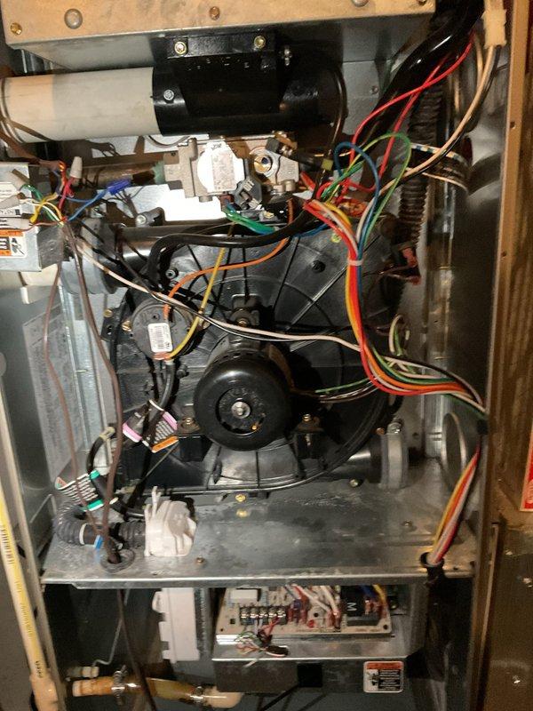 Responded to no-heat service call for residential furnace system. Upon arrival, confirmed furnace would not initiate heating cycle. Performed diagnostic troubleshooting of heating system components including electrical connections, control board, and thermostat operation. Testing revealed faulty thermostat preventing proper communication with furnace control system. Removed defective thermostat from wall and installed new replacement unit. Verified proper wiring connections and system compatibility. Cycled system through multiple heating calls to confirm proper operation. Furnace now responding correctly to thermostat commands and producing heat as designed. System restored to full operational status.