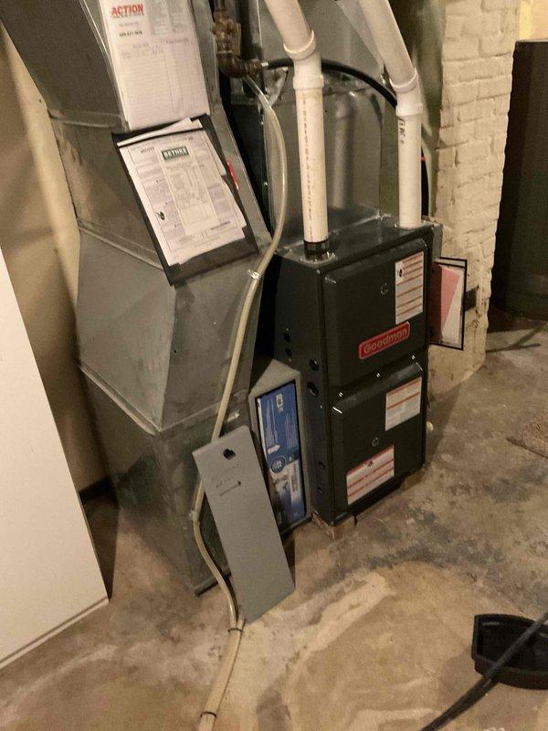 Completed annual maintenance on both air conditioning and heating systems. Performed comprehensive clean and check on Goodman furnace and AirEase condenser unit, with both systems operating within normal parameters. Verified condenser capacitor and contactor functionality, confirmed refrigerant levels appropriate for ambient temperature conditions. Measured furnace igniter at 48 ohms, inspected blower fan spin screen, and confirmed recent filter replacement. Exterior condenser coil washed to remove debris and improve heat transfer efficiency. Cleaned flame sensor and tightened all electrical connections to ensure reliable operation. Removed and cleaned condensate drain trap, inspected pressure switch ports for obstructions, and cleared header box end to maintain proper drainage and system safety.