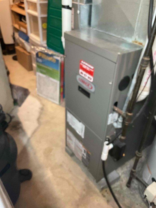 Completed comprehensive furnace clean and check on 20-year-old heating unit. Verified operational performance in heating mode with igniter reading 250 ohms within normal parameters and CO reading at 3 ppm. Performed maintenance including cleaning flame sensor, tightening electrical connections, cleaning pressure switch ports and openings in cold and header box, and cleaning drain trap. Inspected burners and heat exchanger with minimal rust buildup noted despite age of equipment. Confirmed blower fan operation and verified recently changed air filter. Unit operating adequately with all safety systems functioning properly.
