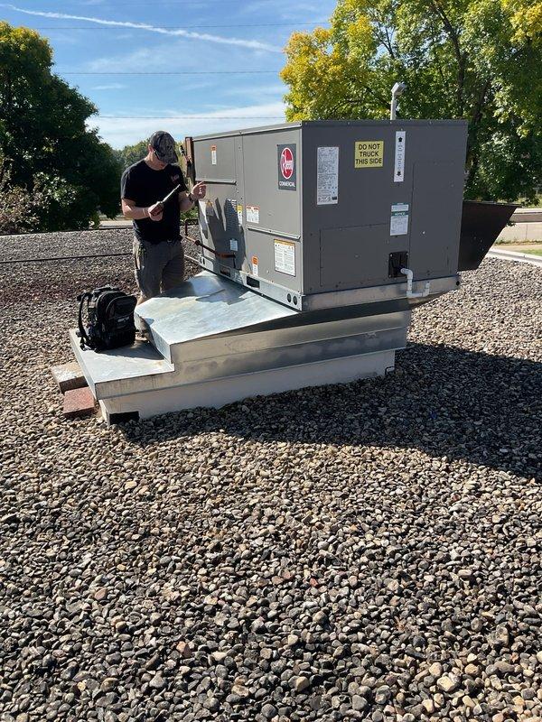 Responded to no heat call on rooftop HVAC unit. Upon inspection, discovered failed igniter with rust corrosion on bottom section that broke during attempted cleaning. Ordered replacement igniter from Johnstone Supply for installation on return visit. Identified severely dirty air filters requiring immediate replacement; will supply four 14x14x2 filters upon callback. Customer requested enrollment in preventative maintenance program.
