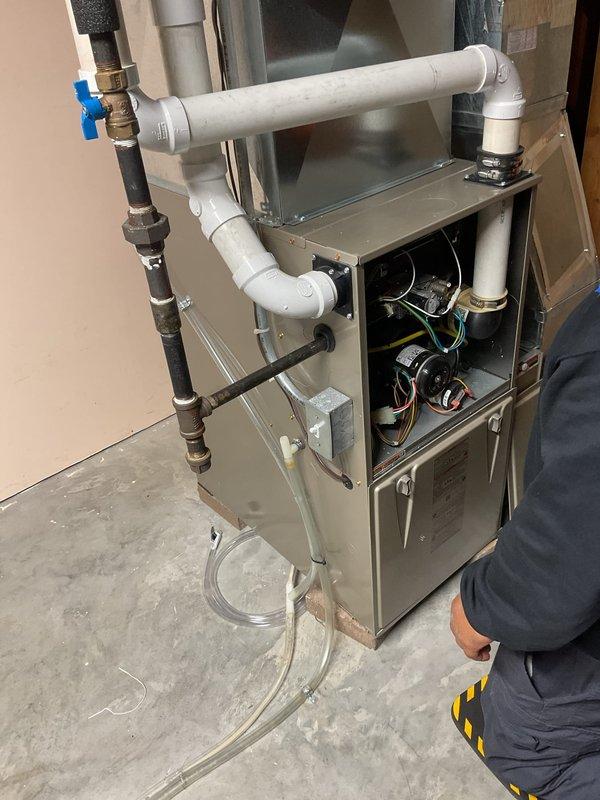 Completed comprehensive tune-up on residential furnace and fireplace system. Addressed excessive soot buildup in fireplace using vacuum extraction methods and cleaned contaminated flame sensor to restore proper operation. Noted plumbing issue with gurgling in upstairs bathroom tub during toilet flushing, which may require plumber evaluation if issue persists beyond HVAC scope.