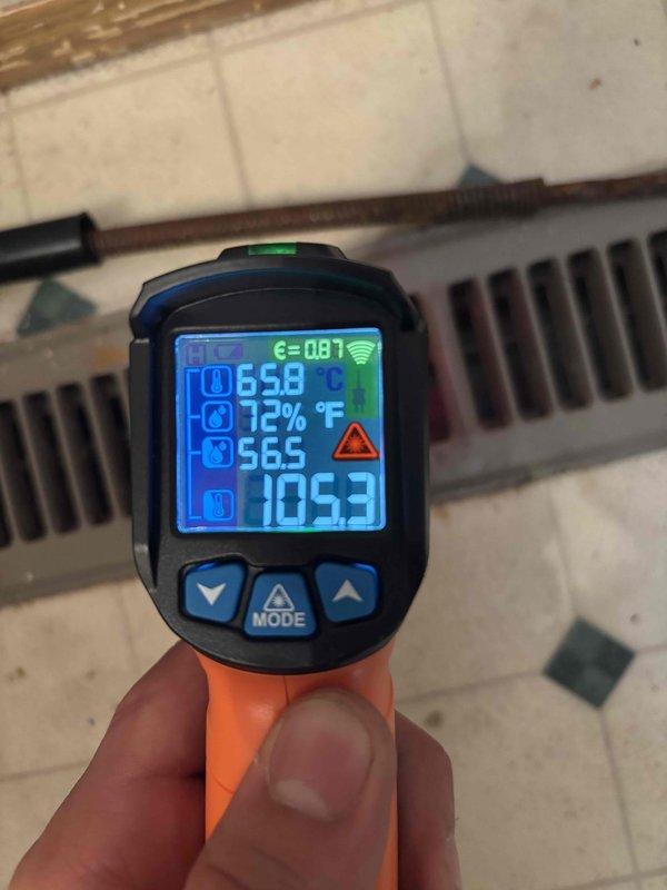 Completed comprehensive furnace tune-up including system inspection, cleaning, and performance verification. Supply air temperature measurements confirmed proper heat exchanger operation and airflow distribution through floor registers, with all readings within manufacturer specifications.