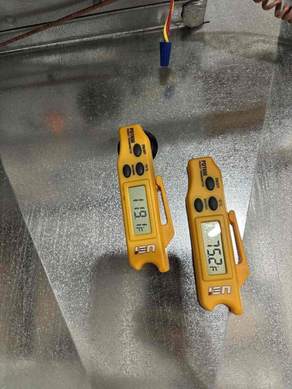 Completed comprehensive furnace tune-up including full system cleaning and inspection. Performed combustion analysis using Testo 310 analyzer, recording oxygen levels at 12.3% and carbon monoxide at 24 ppm, confirming safe operation within acceptable parameters. Measured supply and return air temperatures at multiple points, documenting temperature differential across the heat exchanger to verify proper system performance and efficiency.