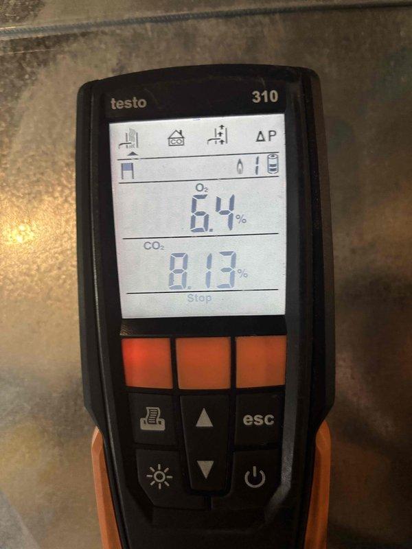Completed scheduled furnace clean and check for rewards member. Performed comprehensive combustion analysis using Testo 310 analyzer, recording oxygen levels at 6.4% and carbon dioxide at 8.13%, indicating proper combustion efficiency. Measured static pressure with UEI EM152 digital manometer, reading 37.2, confirming adequate airflow through the system. All maintenance tasks completed per manufacturer specifications with unit operating within normal parameters.