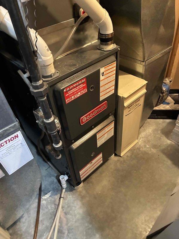 Completed furnace clean and check on both Goodman and Carrier residential HVAC units located in basement utility room. Performed thorough cleaning of both furnace systems, inspected all components including heat exchangers, blower assemblies, and venting systems. Verified proper operation of both units, checked electrical connections, and ensured all safety controls were functioning correctly.