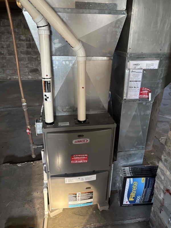 Completed comprehensive furnace clean and check on Lennox heating system. Performed combustion analysis using Testo 310 analyzer, recording oxygen levels at 7.9% and carbon dioxide at 12.9%, confirming proper combustion efficiency and safe operation. System inspected, cleaned, and verified to be operating within manufacturer specifications.