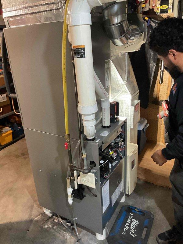 Completed comprehensive furnace tune-up and maintenance service. Performed full system cleaning including flame sensor and condensate trap, cleared all pressure switch ports, and replaced thermostat batteries. Verified all operating pressures and confirmed unit is performing within factory specifications.