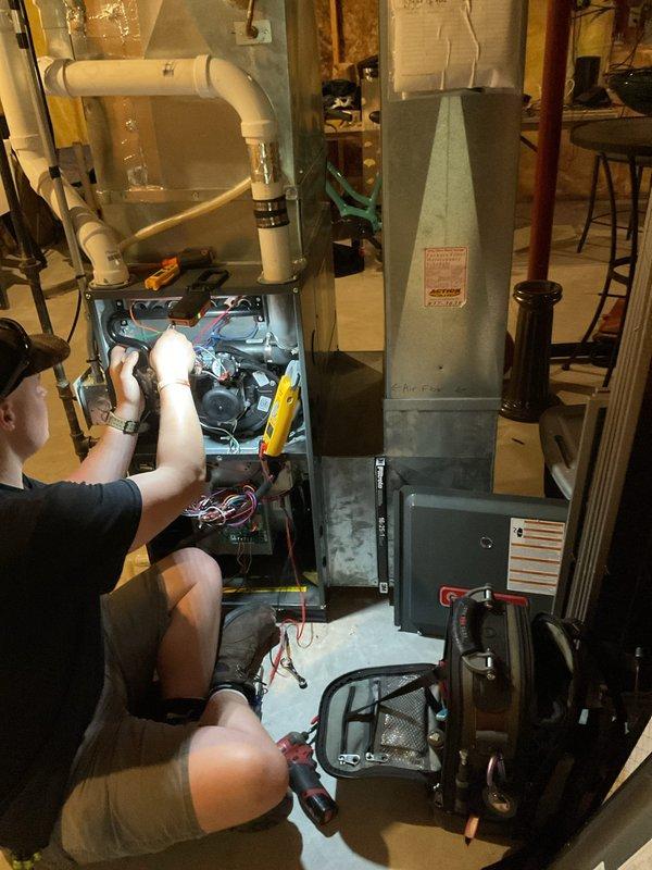 Completed prepaid furnace cleaning and inspection at residential property with customer authorization for entry. Performed comprehensive cleaning of furnace unit including blower motor assembly, internal components, and electrical connections. Removed front access panel to access blower compartment, thoroughly cleaned accumulated debris and dust from blower wheel, motor housing, and internal cabinet areas. Inspected all mechanical components, wiring connections, and operational systems to verify proper function and adherence to factory specifications. Reassembled unit and confirmed all systems operating within manufacturer parameters upon completion.