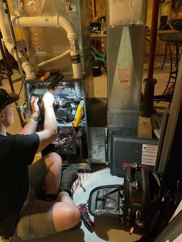 Completed prepaid furnace cleaning and inspection at residential property with customer authorization for entry. Performed comprehensive cleaning of furnace unit including blower motor assembly, internal components, and electrical connections. Removed front access panel to access blower compartment, thoroughly cleaned accumulated debris and dust from blower wheel, motor housing, and internal cabinet areas. Inspected all mechanical components, wiring connections, and operational systems to verify proper function and adherence to factory specifications. Reassembled unit and confirmed all systems operating within manufacturer parameters upon completion.