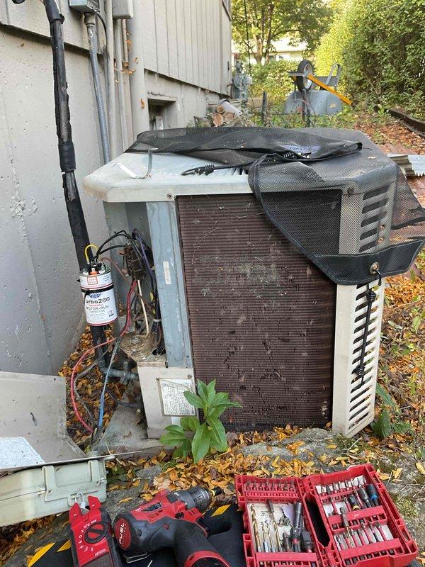 Responded to no cooling call on aging residential air conditioning system. Upon arrival, confirmed condenser unit was non-operational with fan motor completely failed. Diagnosed faulty condenser fan motor preventing unit from running. Observed significant dirt accumulation on condenser coils and general wear consistent with system age exceeding 10 years. Discussed system replacement options with homeowner due to age of equipment and cost-effectiveness of investing in major repairs versus new installation.